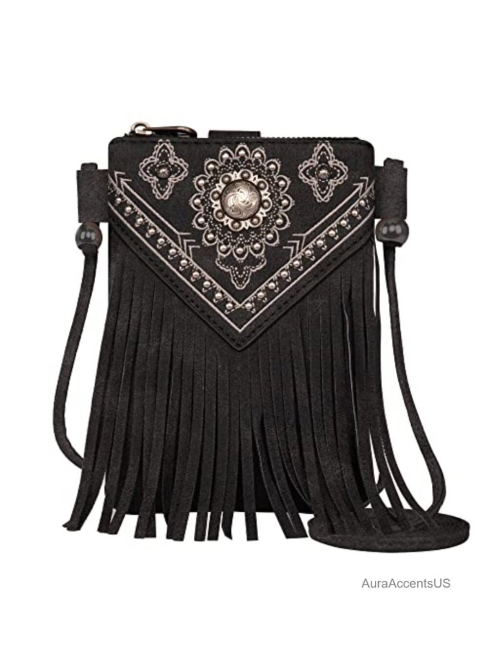 Faux Leather Western Crossbody Phone Purse with Leather Fringe
